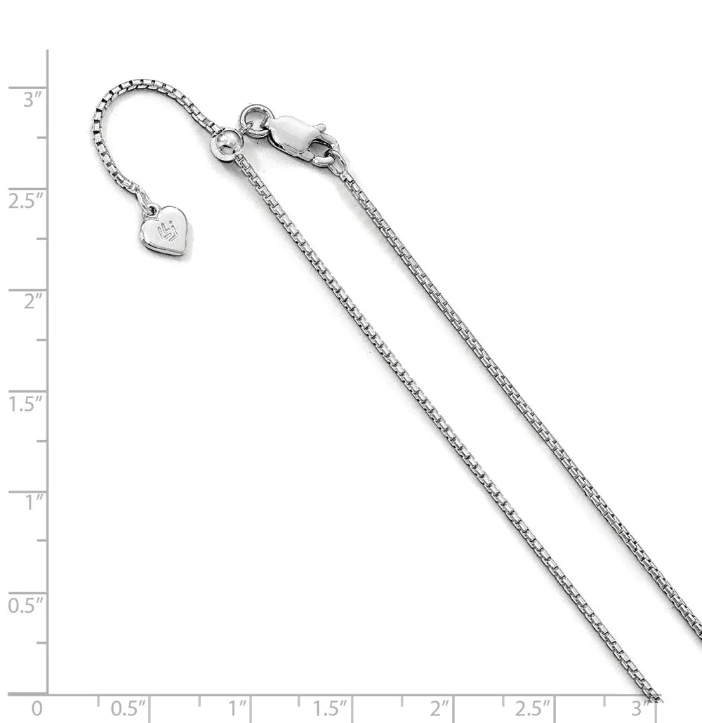 1.25mm Rhodium Sterling Silver Adj. Round Box Chain Necklace, 22 Inch