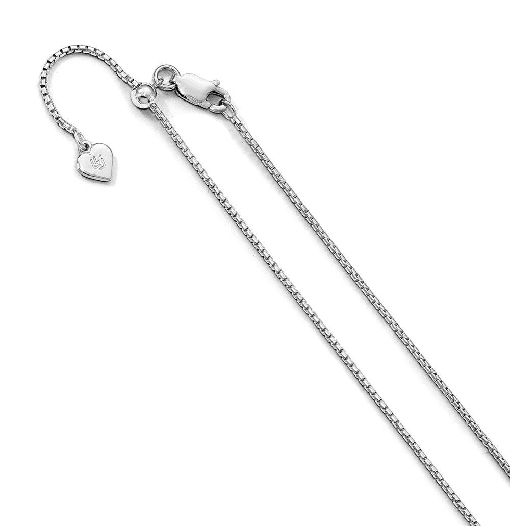 1.25mm Rhodium Sterling Silver Adj. Round Box Chain Necklace, 22 Inch