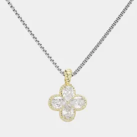 14K Gold Plated Multi CZ Quatrefoil Pendant Necklace