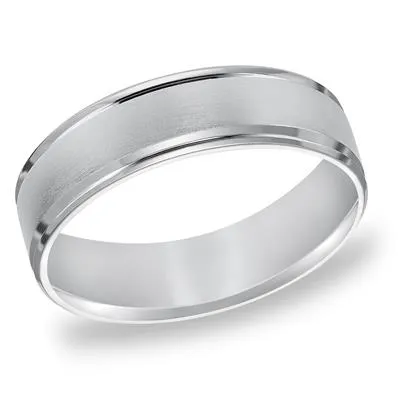 14K W Gold 6mm Brushed Finish Flat Edge Wedding Band