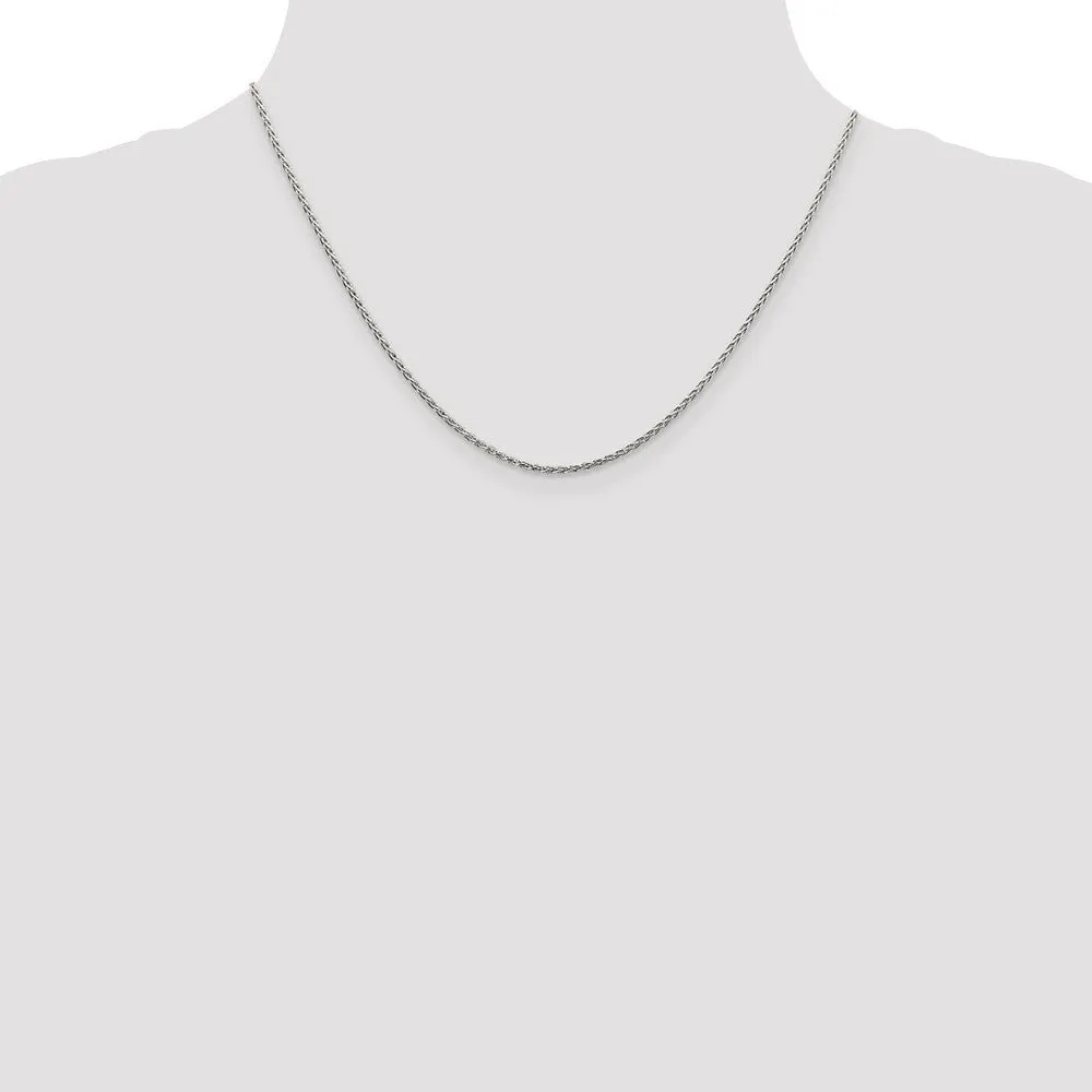 1.5mm Rhodium Plated Sterling Silver Spiga Chain Necklace, 18-20 Inch
