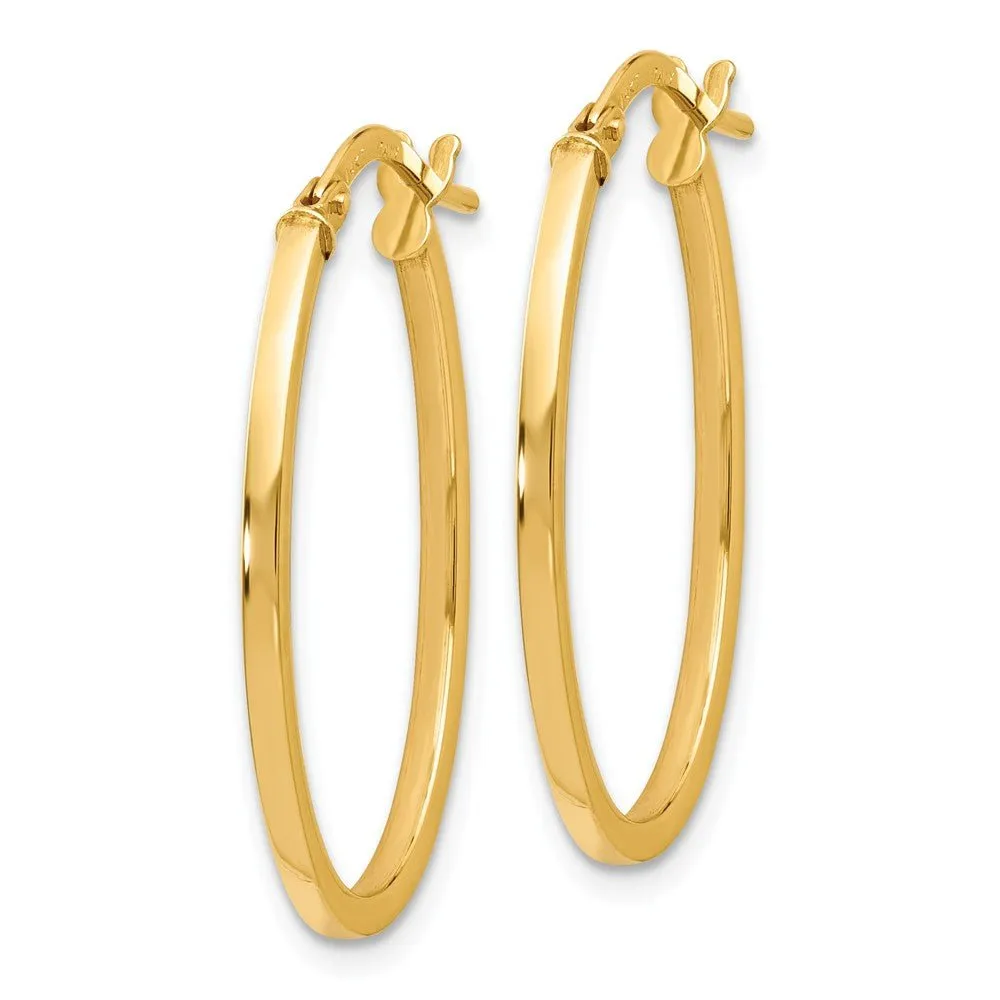 1.5mm Square Tube Oval Hoop Earrings in 14k Yellow Gold, 26mm (1 Inch)