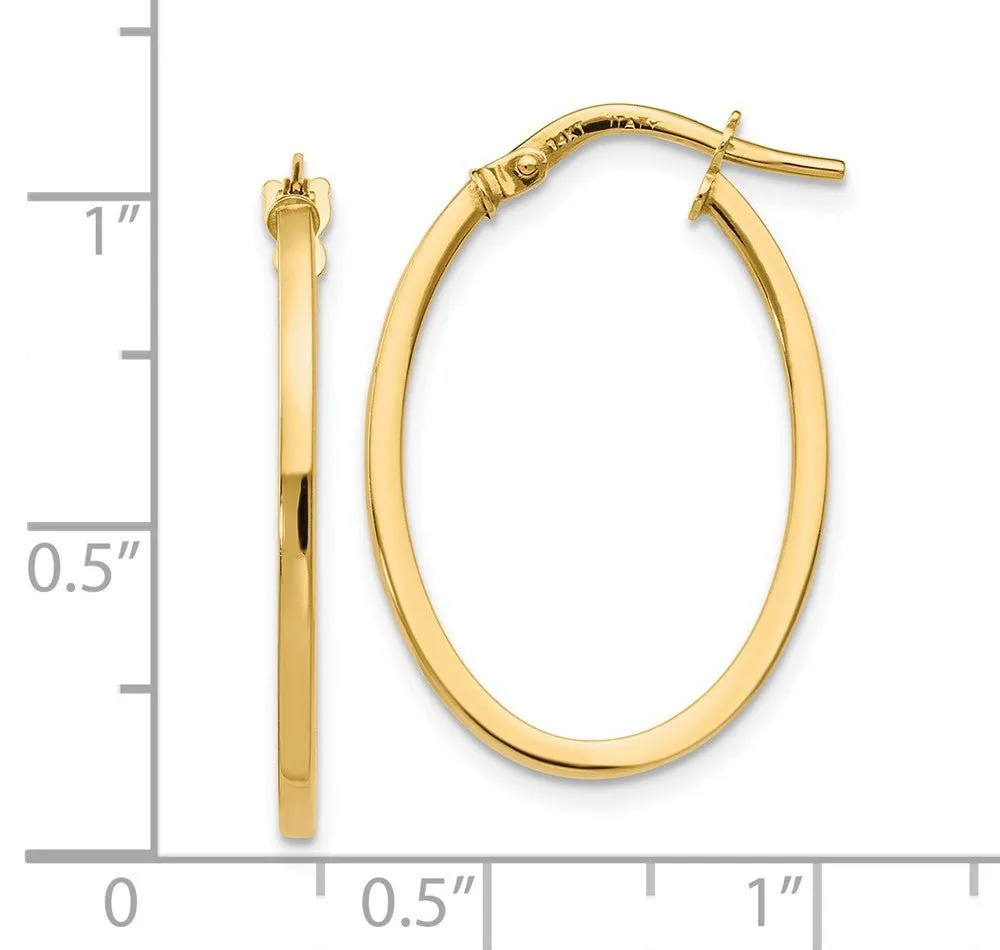 1.5mm Square Tube Oval Hoop Earrings in 14k Yellow Gold, 26mm (1 Inch)