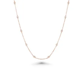 16 Stone Diamond By The Yard Necklace, Bezel Set Diamond Station Necklace (0.50 ct.) in 14K Gold