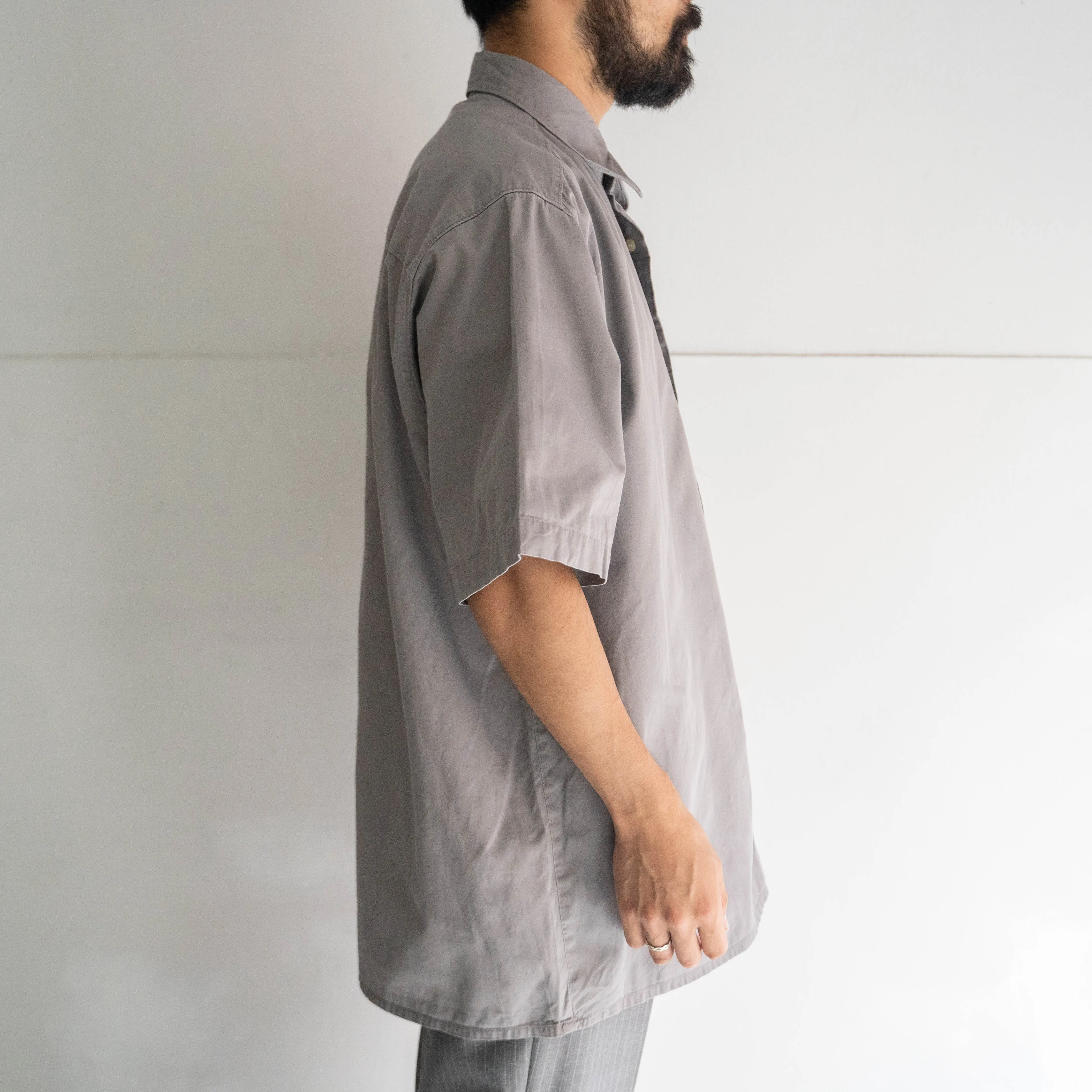 1990s gray color all cotton short sleeve tyrolean shirt
