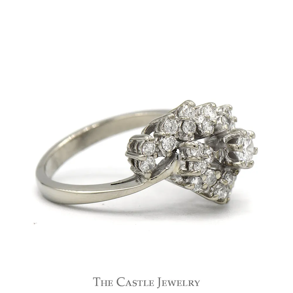 1cttw Swirled Diamond Cluster Ring in 14k White Gold