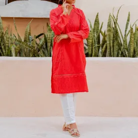 1PC- Cambric Solid Shirt With Lace PS3309