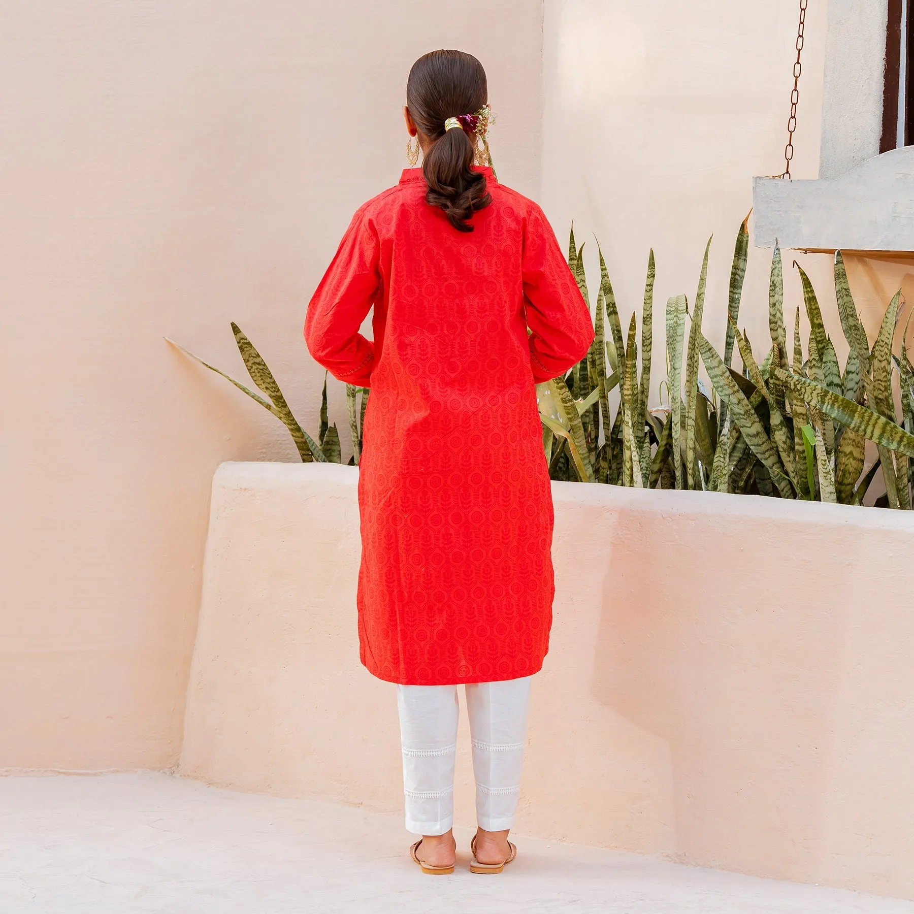1PC- Cambric Solid Shirt With Lace PS3309
