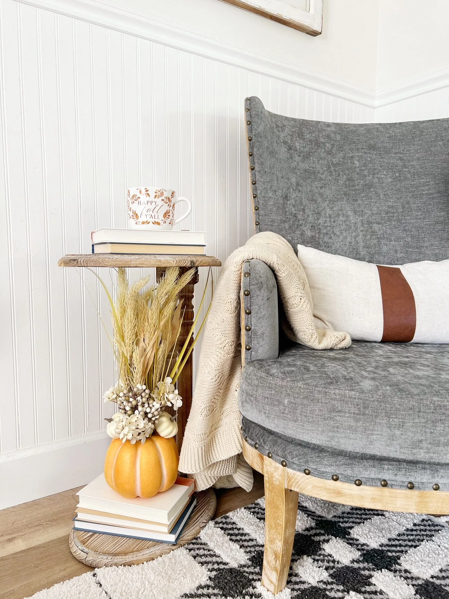 21” Autumn Dried Wheat and Pumpkin Artificial Fall Arrangement in Decorative Pumpkin Vase by Nearly Natural