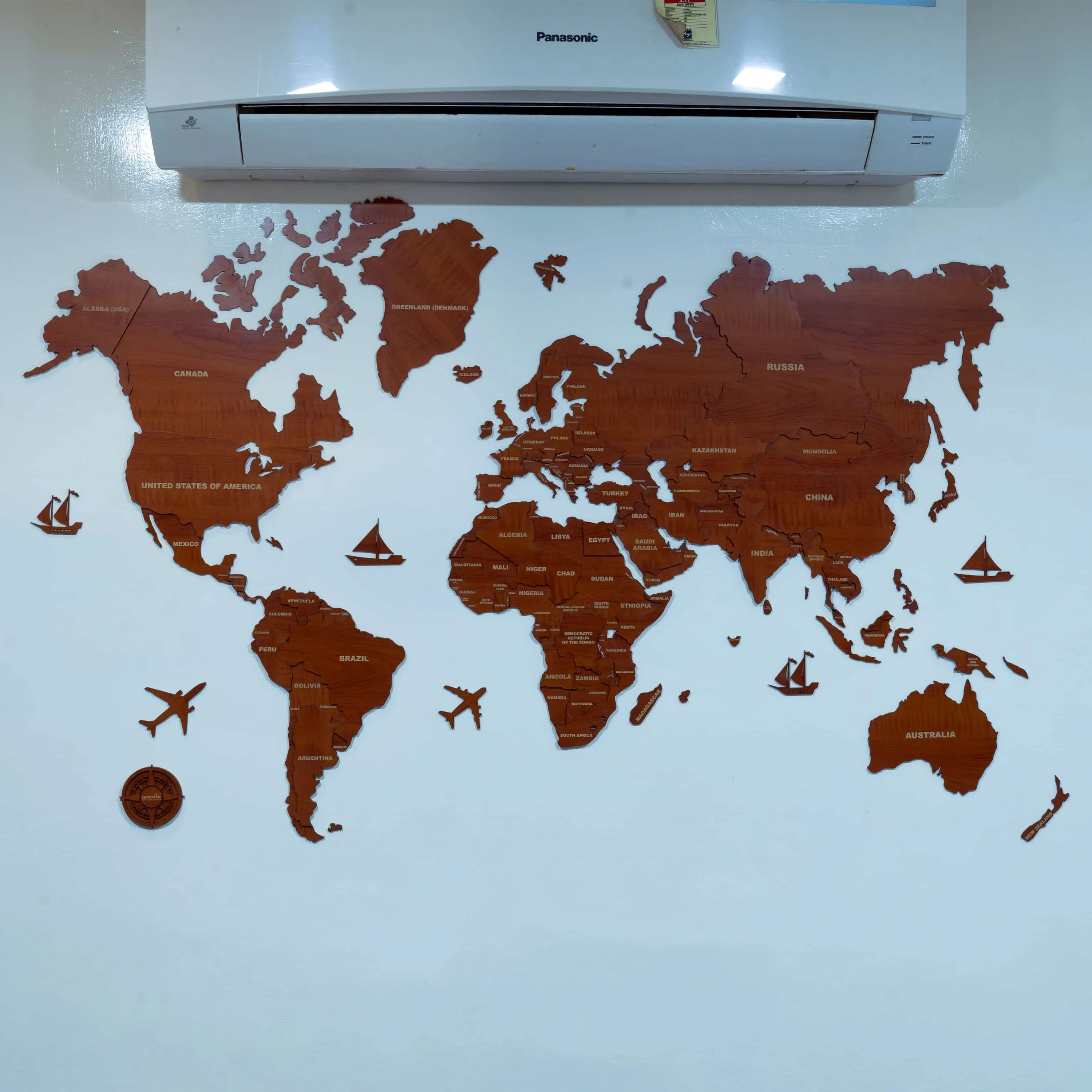 3D Brown Wooden World Map for wall