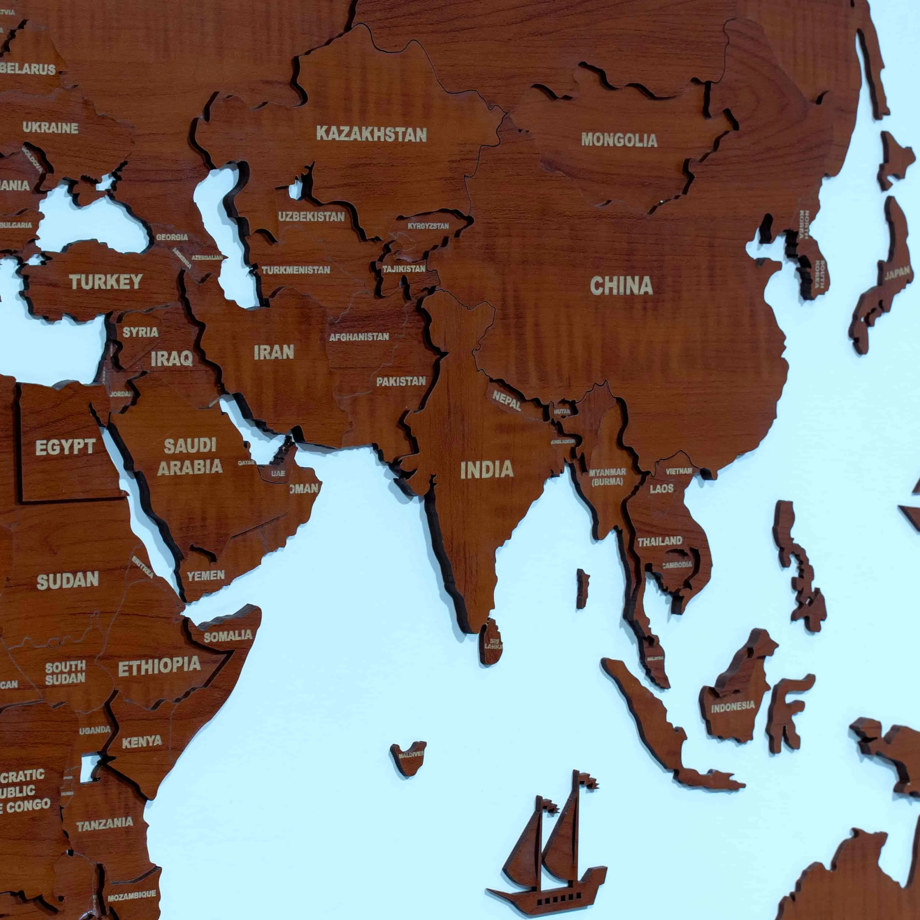 3D Brown Wooden World Map for wall