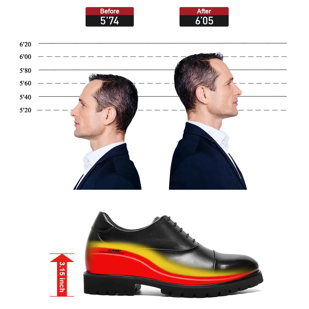 8 CM/3.15 Inches CMR CHAMARIPA Men's Height-Enhancing Black Leather Oxford Shoes