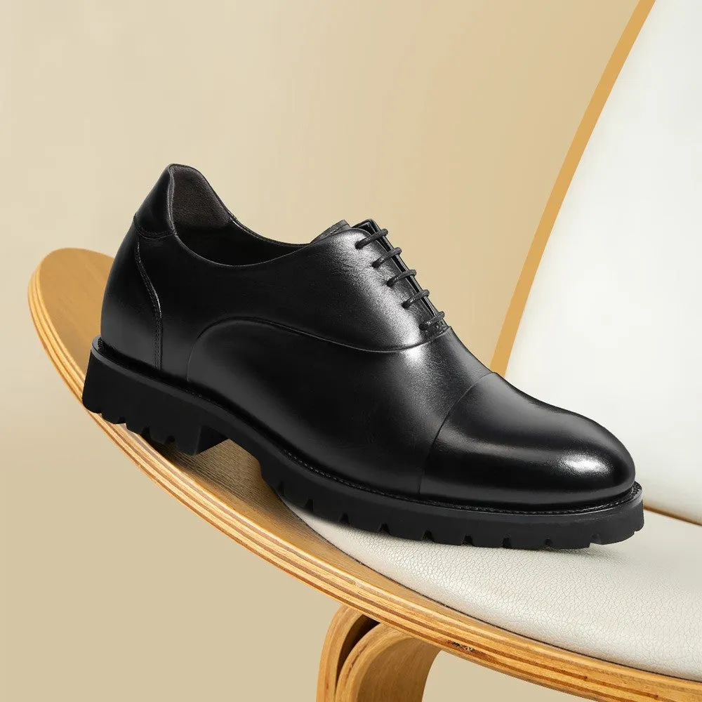 8 CM/3.15 Inches CMR CHAMARIPA Men's Height-Enhancing Black Leather Oxford Shoes