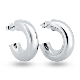 925 Sterling Silver High Polished Puffed Hoop Earring - ARE00031