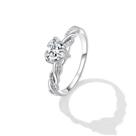 925 Sterling Silver Shining Heart Stone Romantic Love Ring for Women