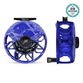 Abel ROVE Reel 7/9 Blue III, Gloss Black Drag Knob, Larko Permit Engraving, Saltwater Flies Engraving with Black Handle