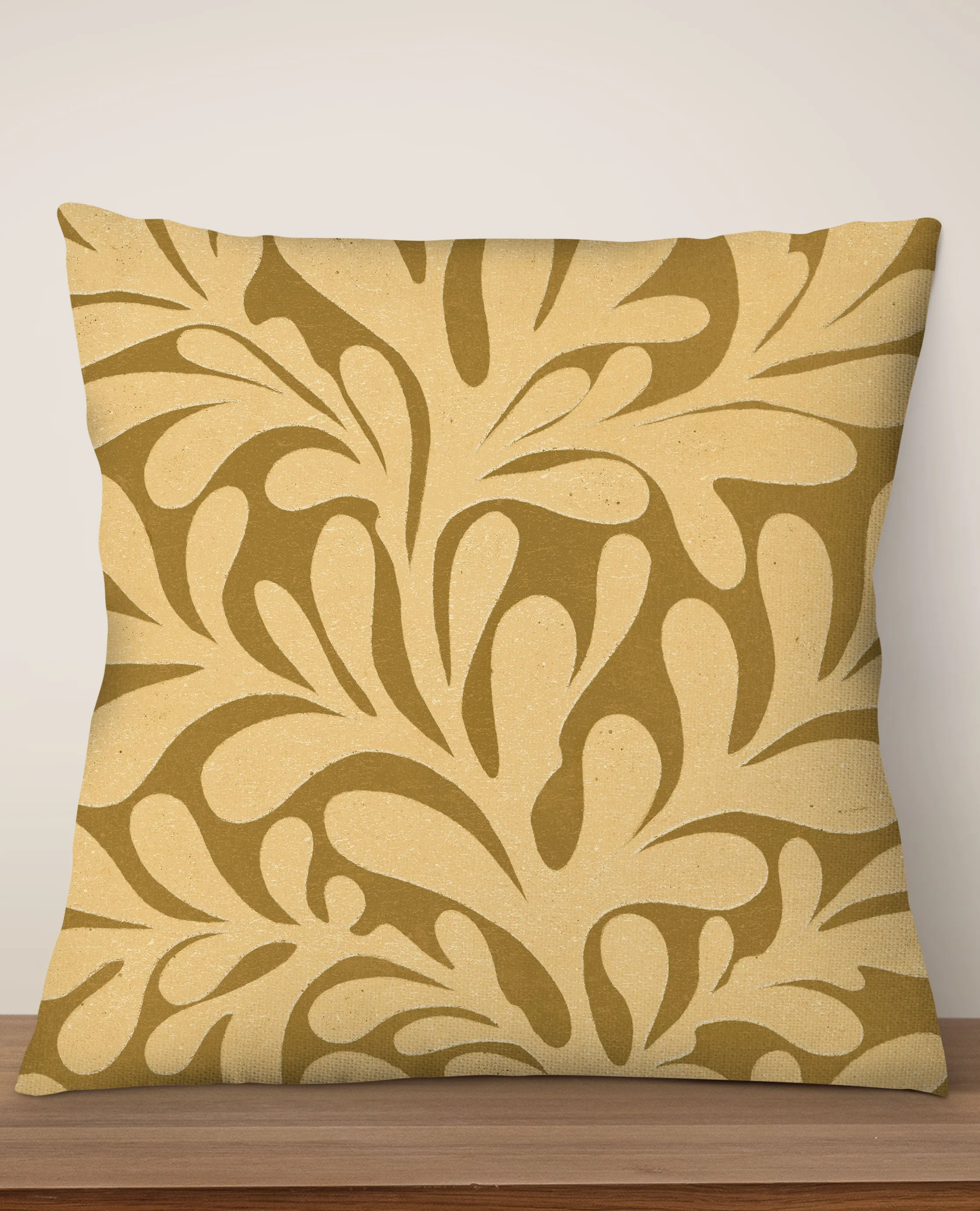 Abstract Plant Square Cushion (Mustard)