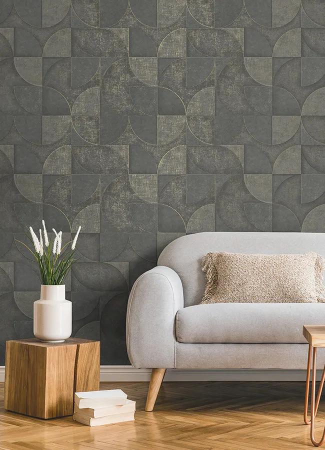 Addison Charcoal Retro Geo Wallpaper  | Brewster Wallcovering