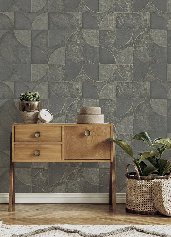 Addison Charcoal Retro Geo Wallpaper  | Brewster Wallcovering