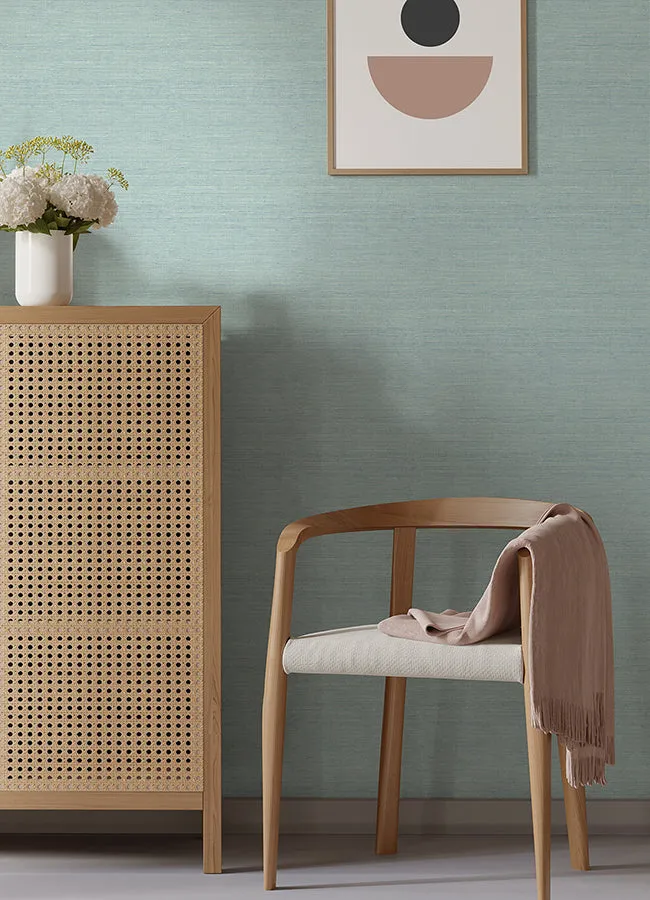 Agave Aqua Faux Grasscloth Wallpaper  | Brewster Wallcovering