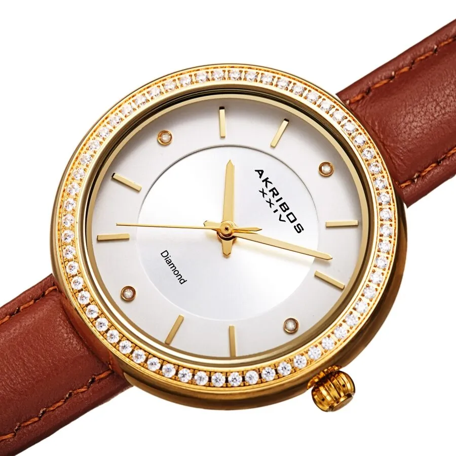 Akribos Xxiv Quartz Diamond Crystal White Dial Ladies Watch AK1067BR