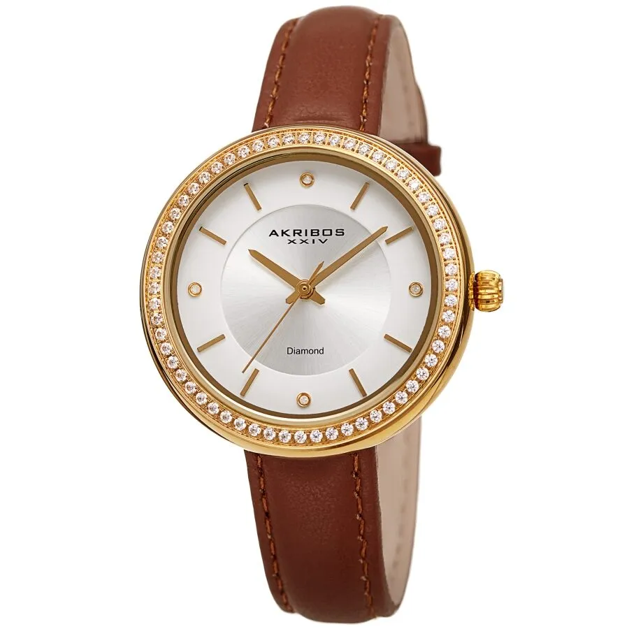 Akribos Xxiv Quartz Diamond Crystal White Dial Ladies Watch AK1067BR