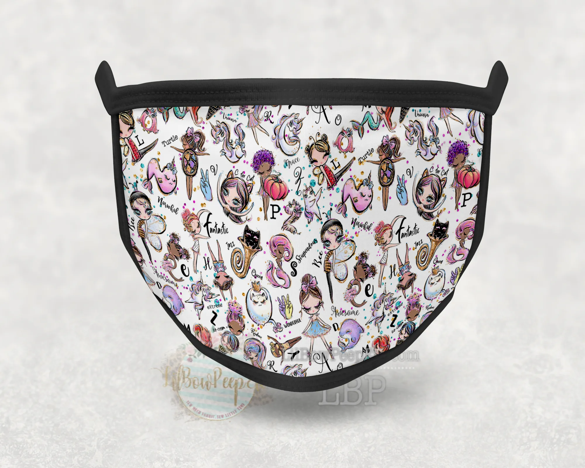 Alphabet Cuties White Background Printed Mask