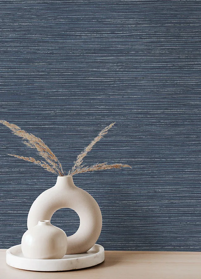 Alton Indigo Faux Grasscloth Wallpaper  | Brewster Wallcovering