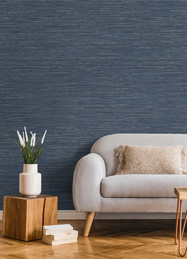 Alton Indigo Faux Grasscloth Wallpaper  | Brewster Wallcovering
