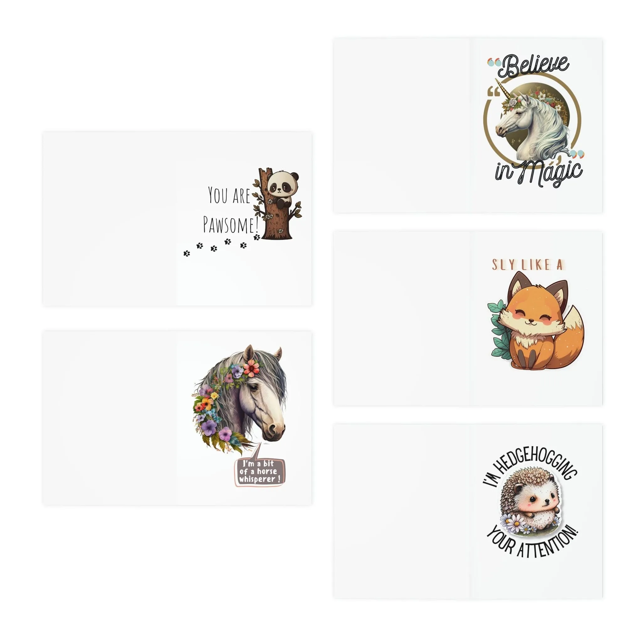 Animal Cute Multi-Design Greeting Cards (5-Pack) (Blank Inside)