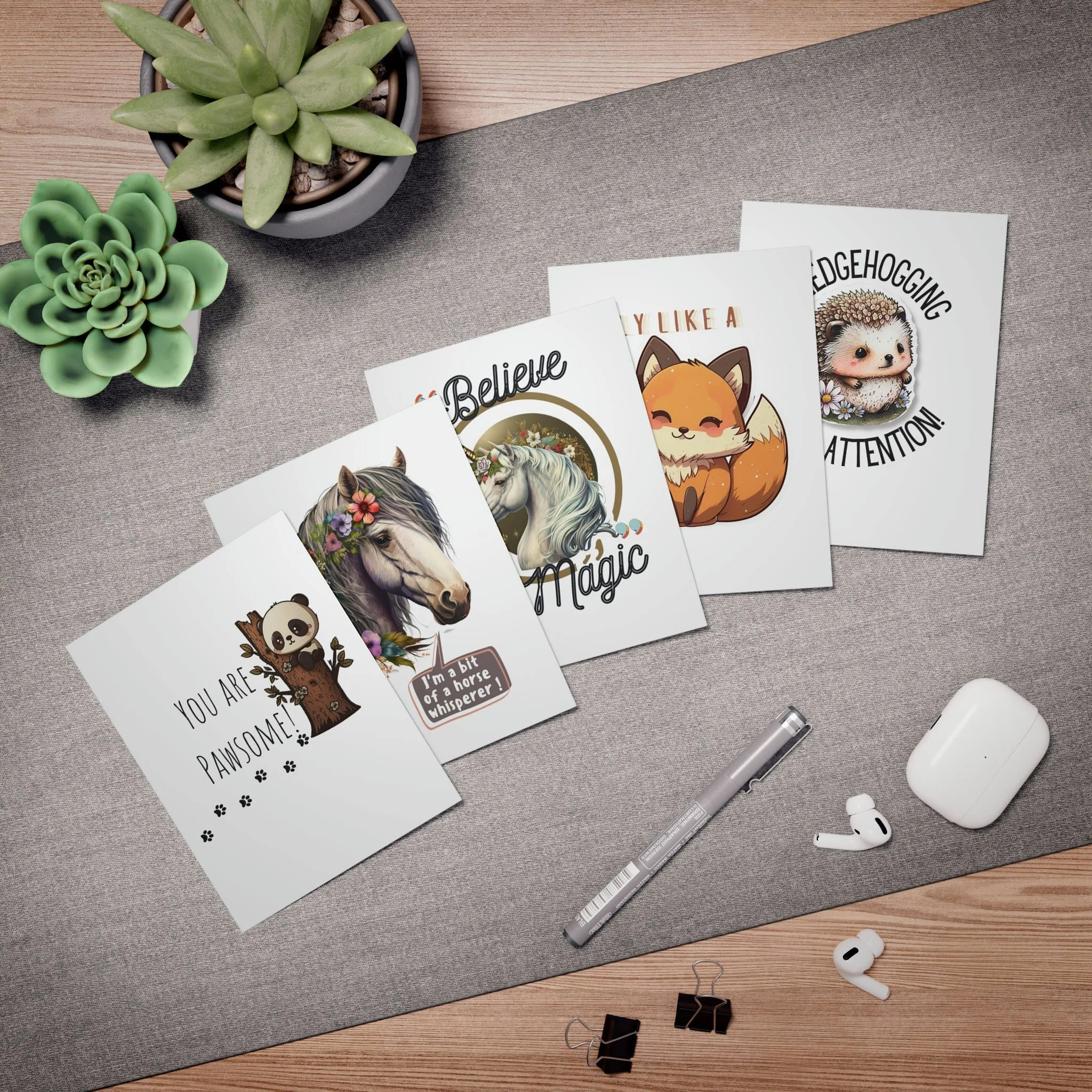 Animal Cute Multi-Design Greeting Cards (5-Pack) (Blank Inside)