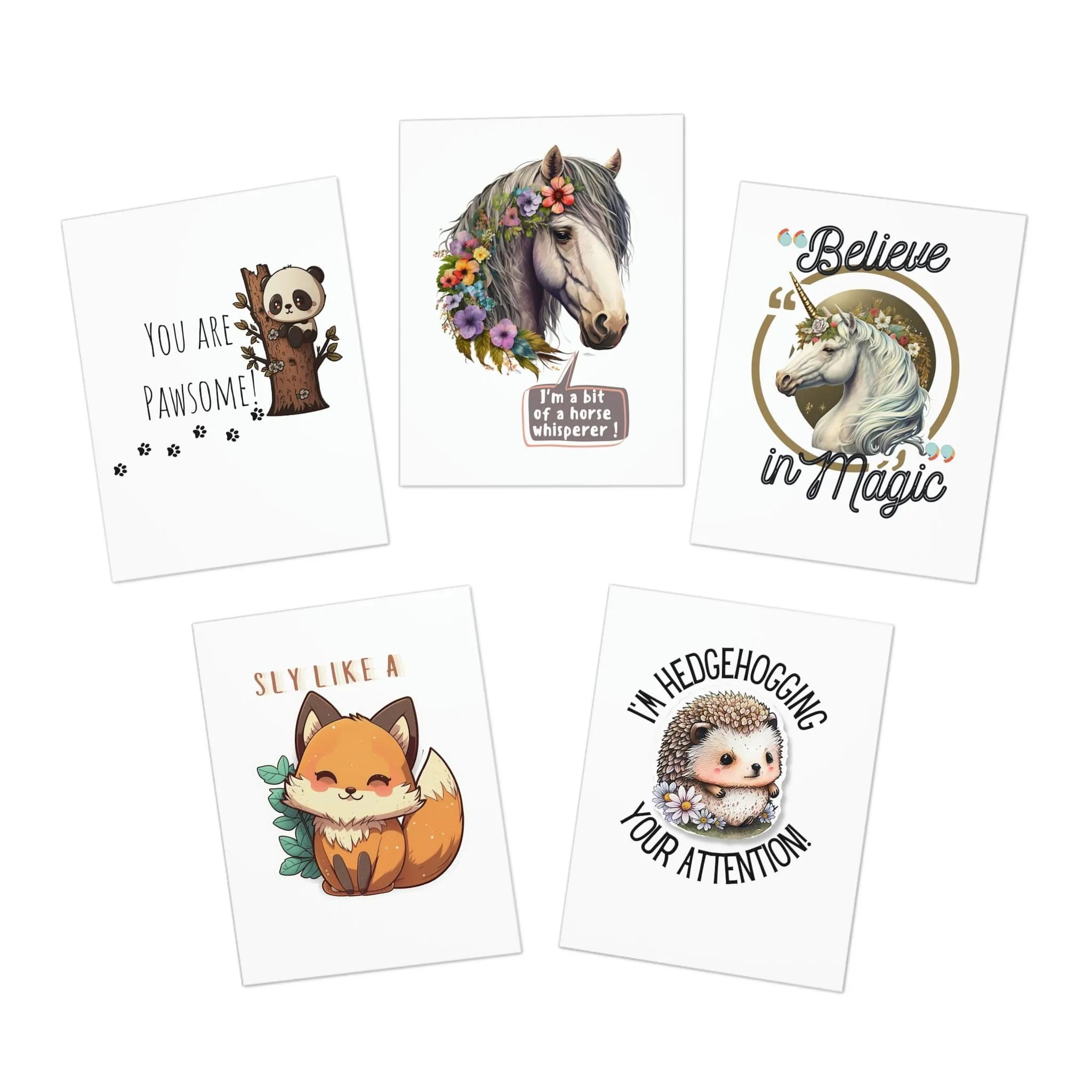 Animal Cute Multi-Design Greeting Cards (5-Pack) (Blank Inside)