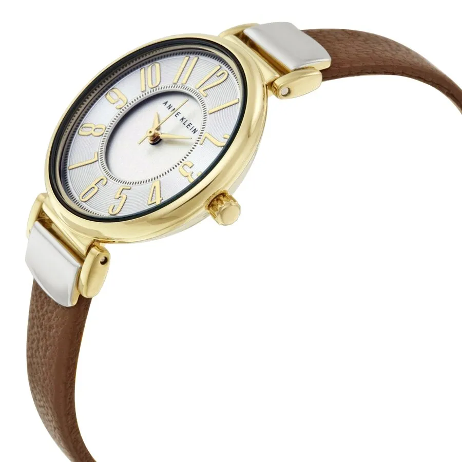 Anne Klein Silver Dial Brown Leather Ladies Watch 2157SVBN