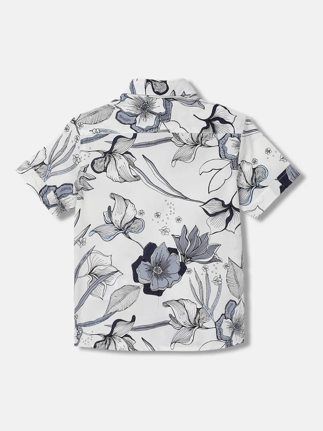 Antony Morato Boys Cream Printed Spread Collar Short Sleeves Shirt