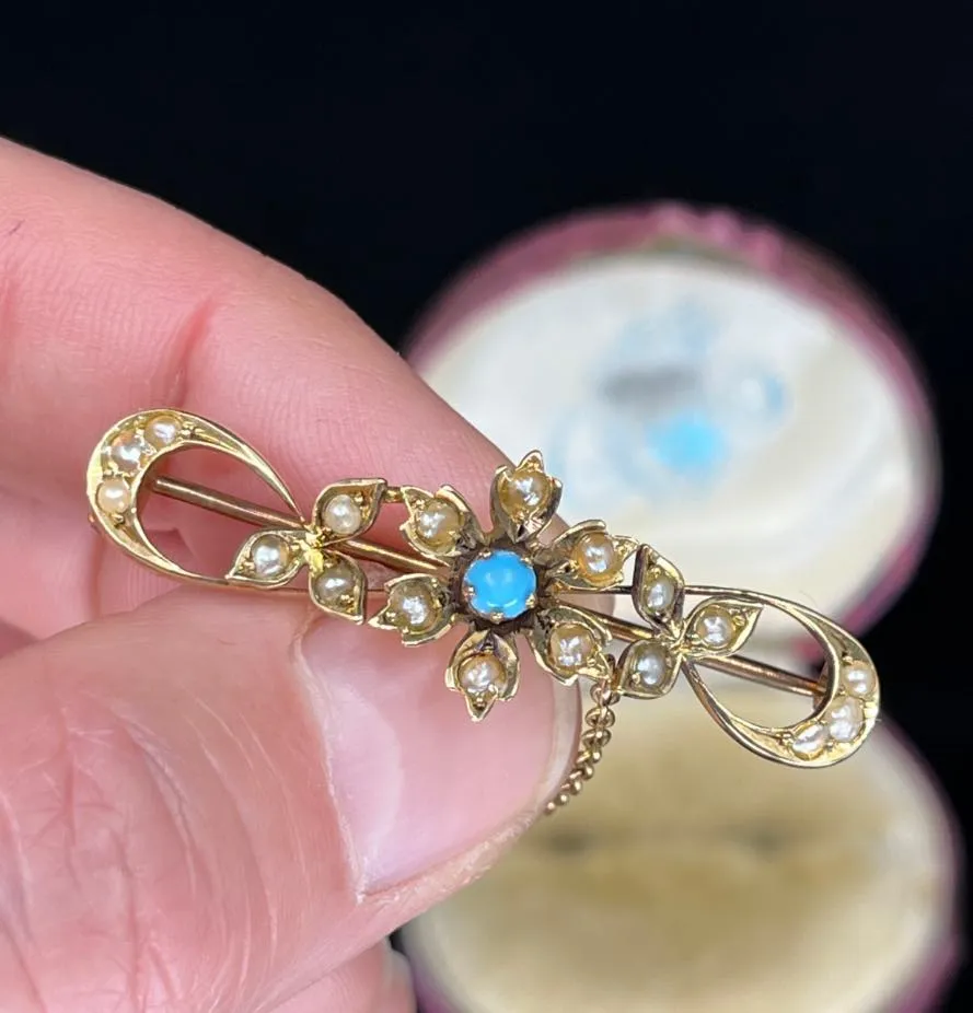 Australian Willis & Co Turquoise and Pearl Brooch