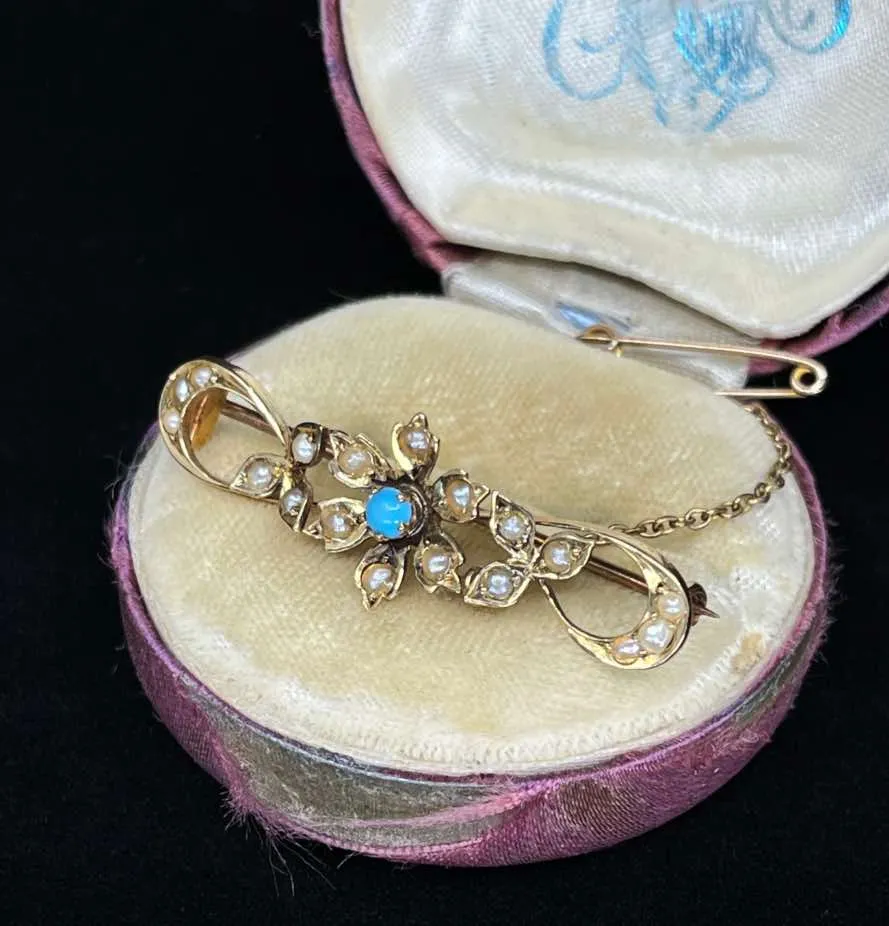 Australian Willis & Co Turquoise and Pearl Brooch
