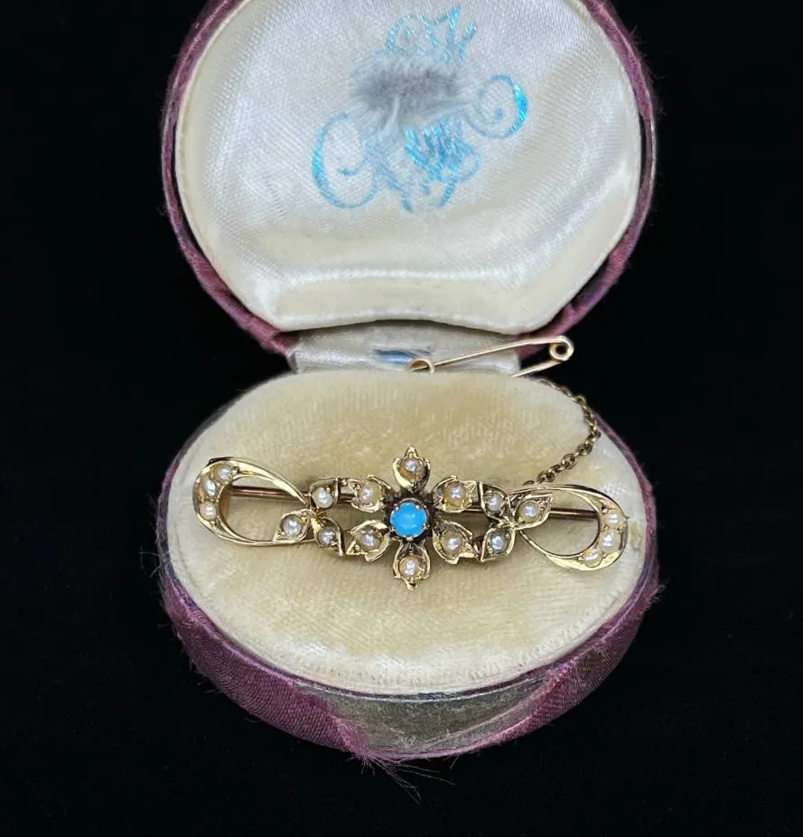 Australian Willis & Co Turquoise and Pearl Brooch