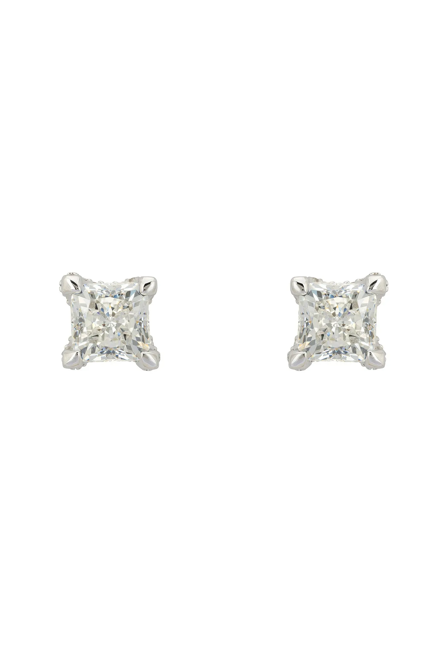 Bel Air Square-Cut Solitaire Moissanite Stud Earrings Silver