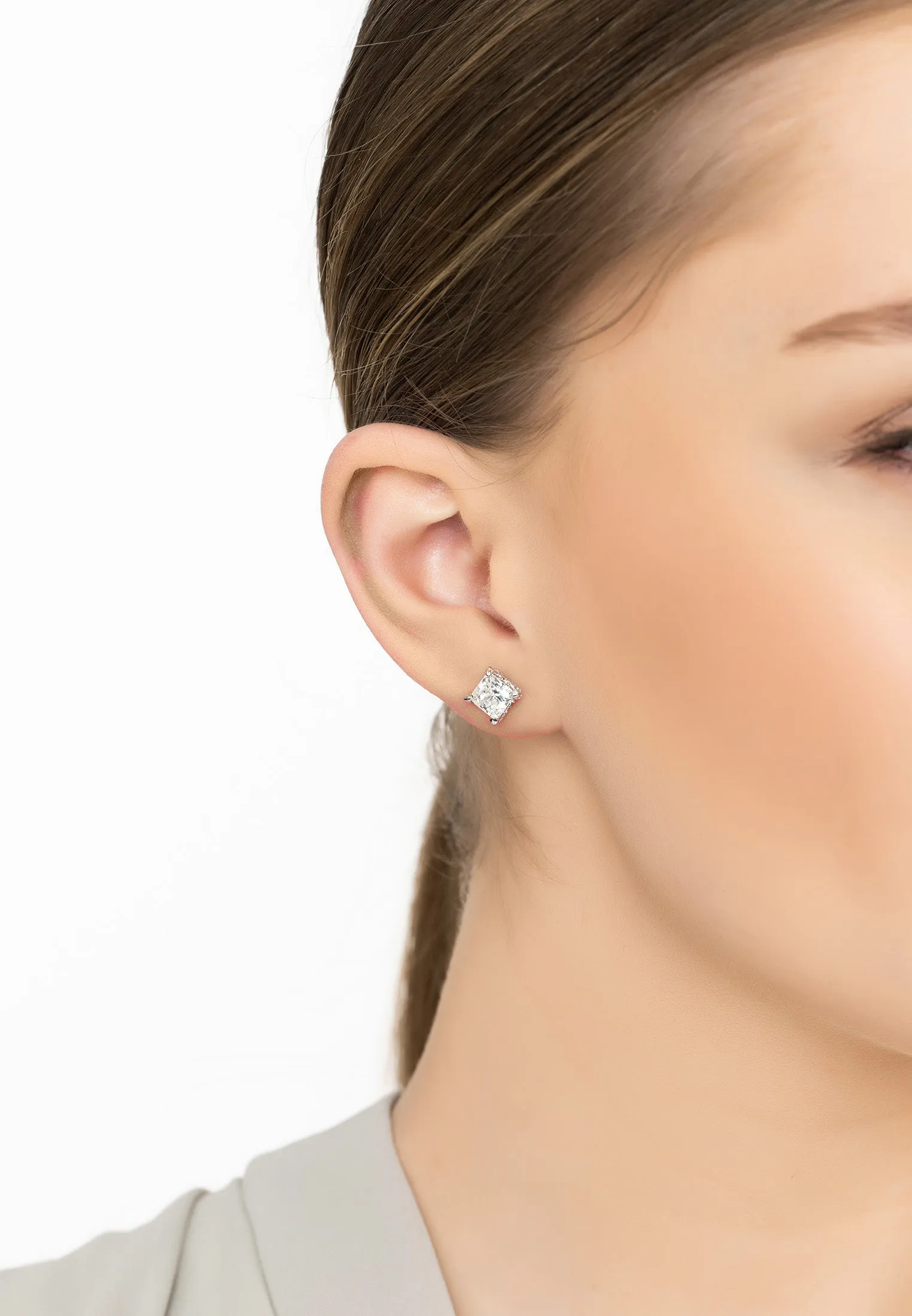 Bel Air Square-Cut Solitaire Moissanite Stud Earrings Silver