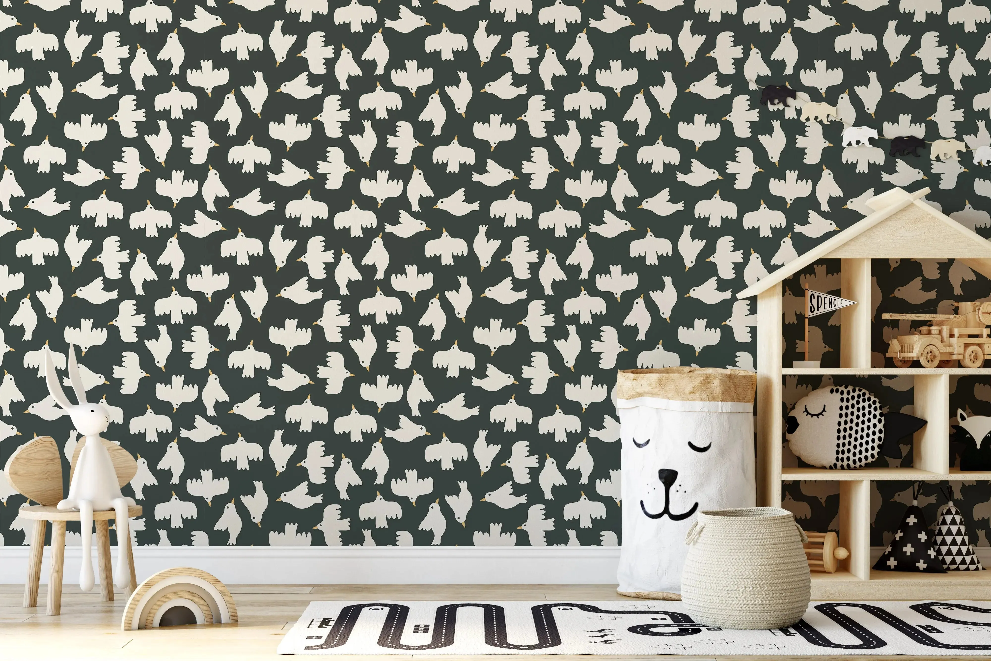 Birdies on Black - Peel and Stick Removable Wallpaper