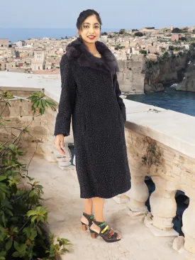 Black Persian Lamb Curly Lamb Coat With Mink Collar Excellent M/L