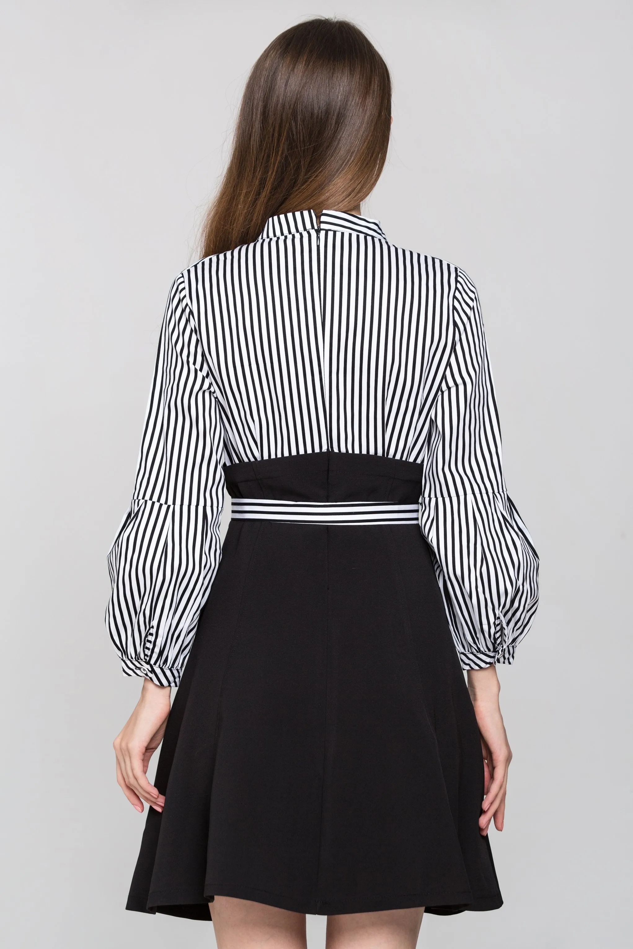 Blue and White Stripe Ring Lace Waist Midi Dress