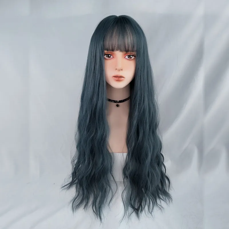 Blue Gray Long Curly Wig PL50021