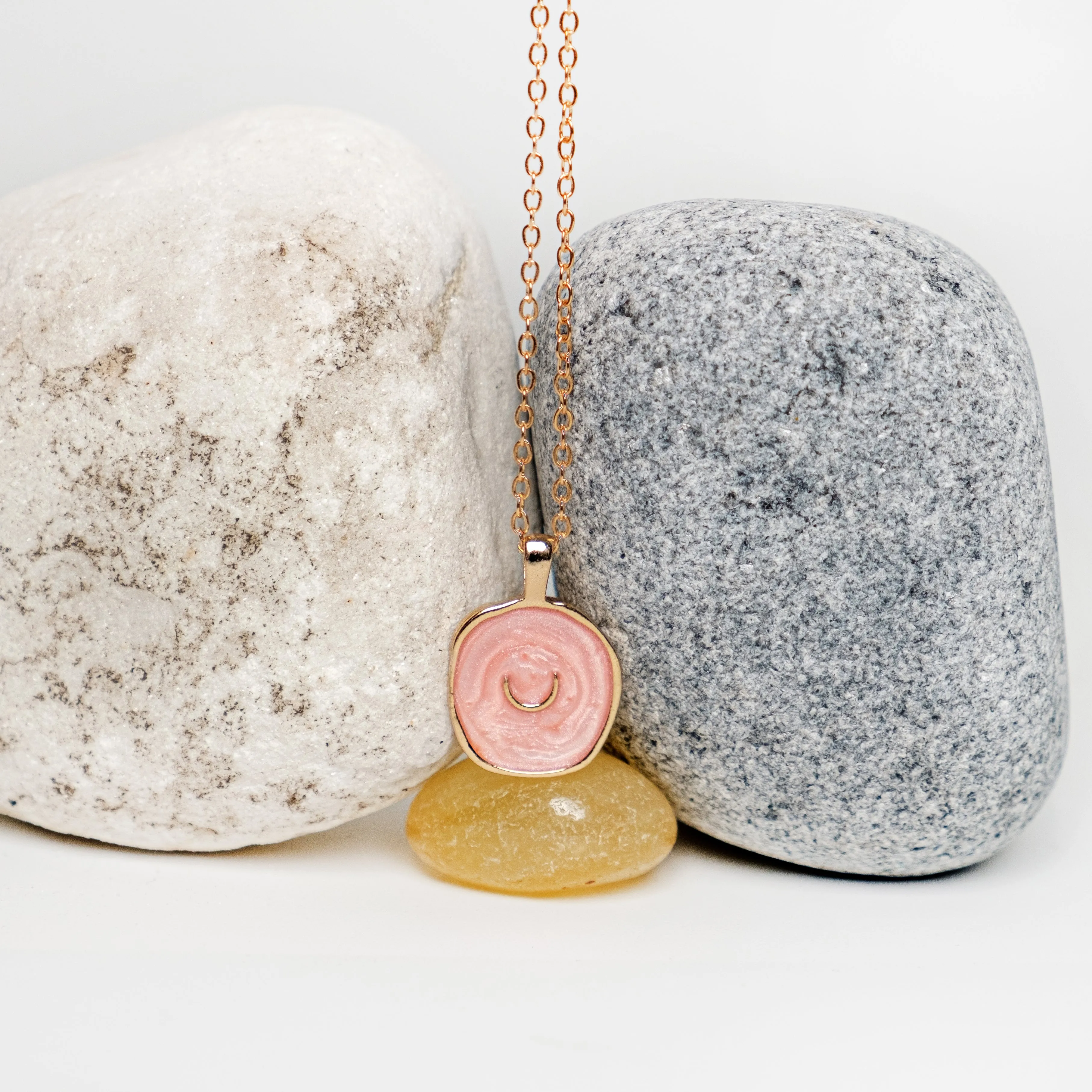 Chokore Pink Enamel Crescent Moon Necklace