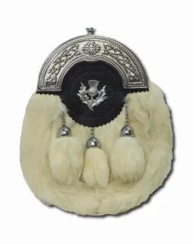 Chrome Plain Celtic Thistle Targe White Rabbit Sporran