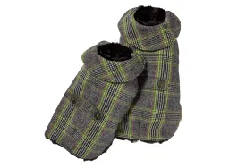 Couture Cashmere Coat w/ Faux Fur Lining - Gray and Green Plaid