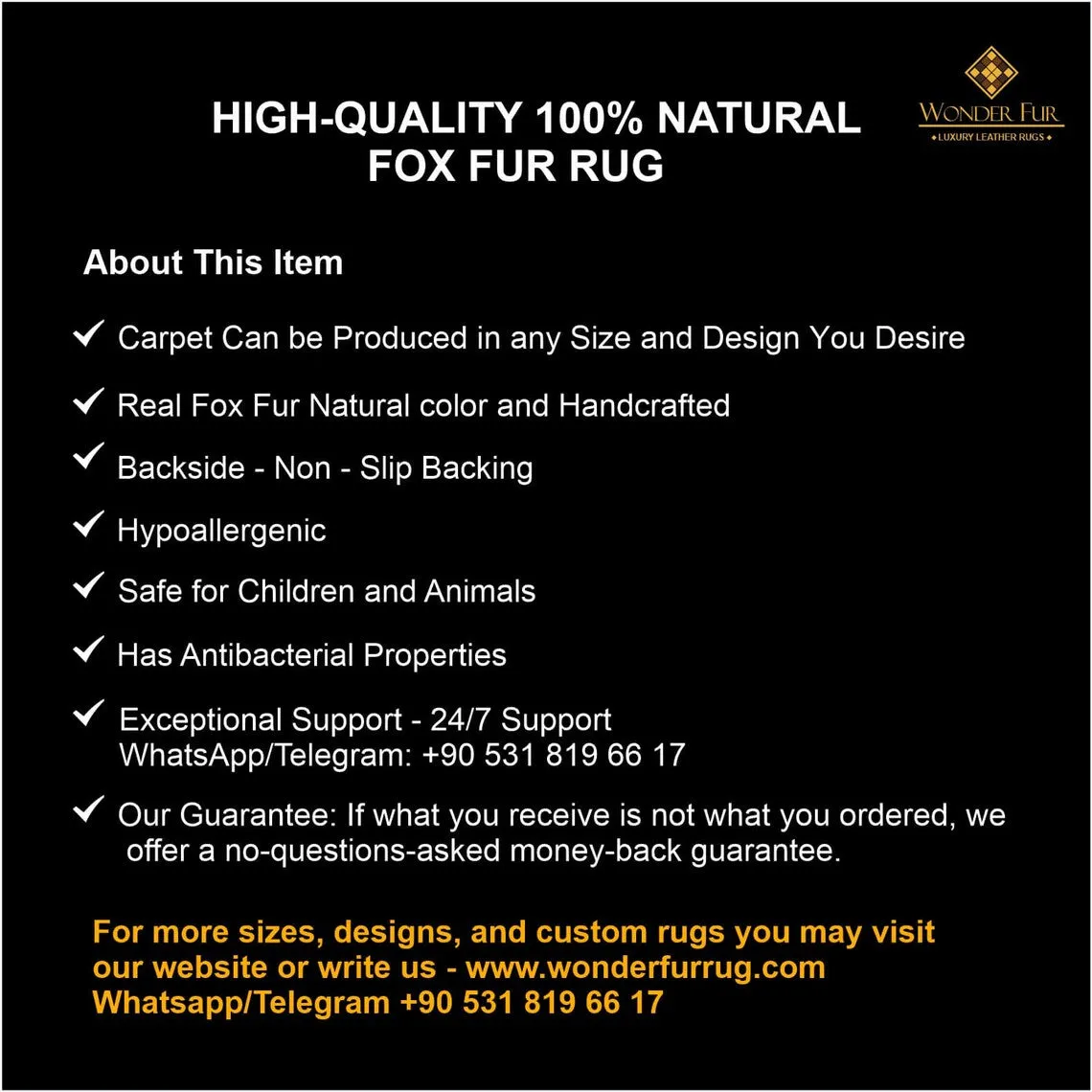 Decorative Soft White Black And Gold Real Fox Fur 6x8 Living Room Rug