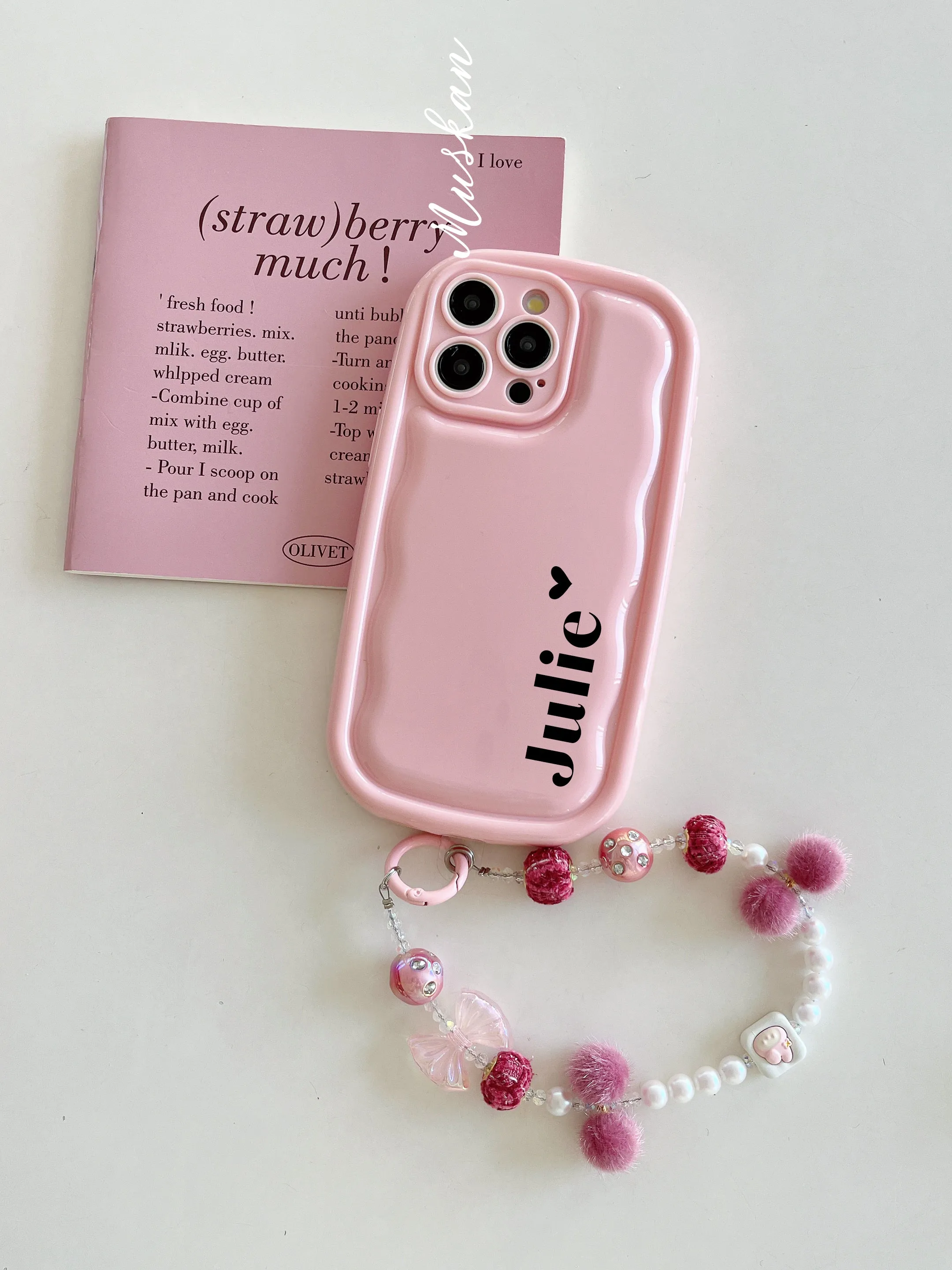 Designer Solid Color Wawy Customised Silicon Case for iPhone With Charm Bracelet