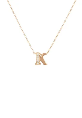 Diamond Initial Letter Pendant Necklace Rose Gold K