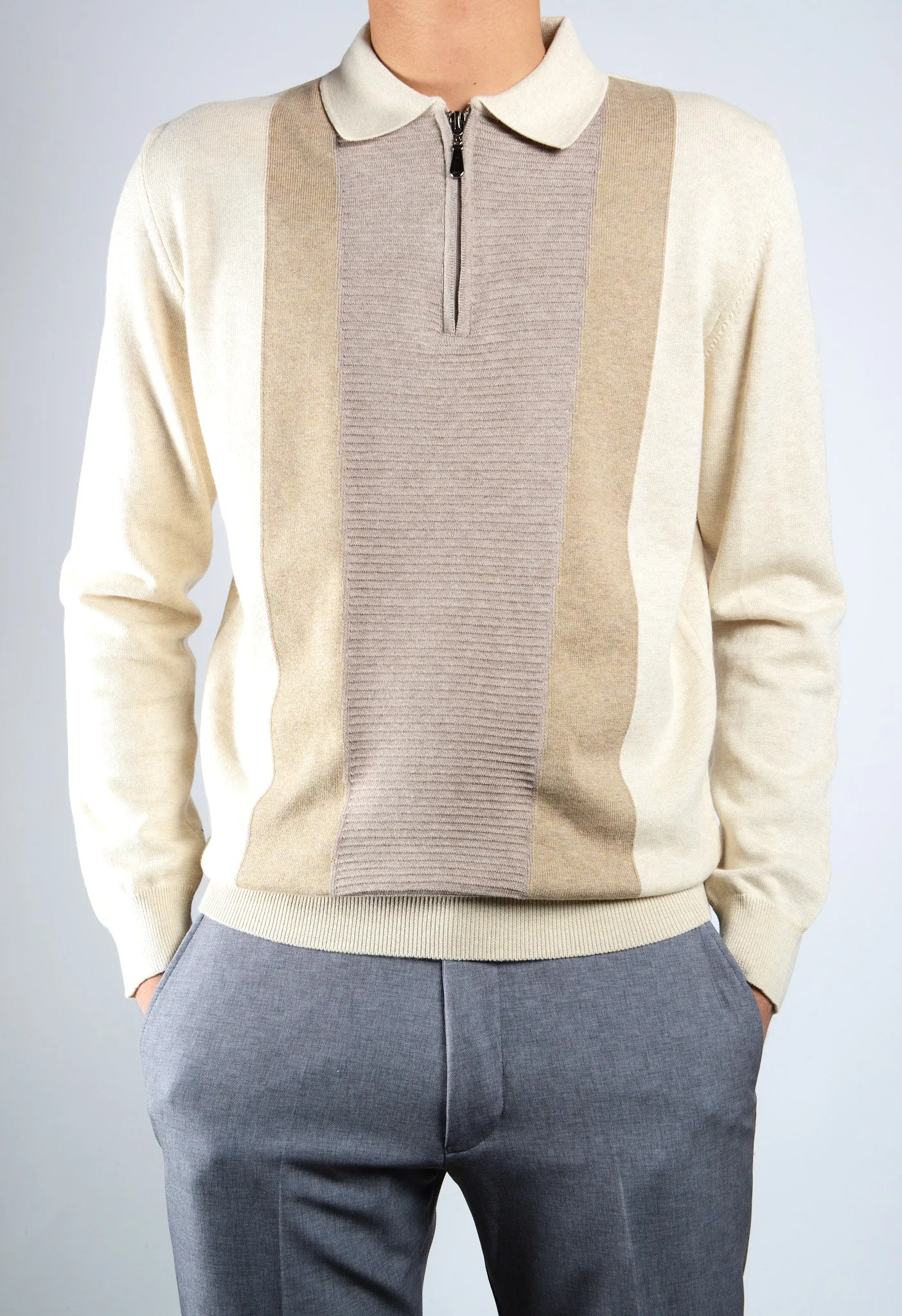 DT 1/4 Zip Textured Front Ottoman Polo Ls